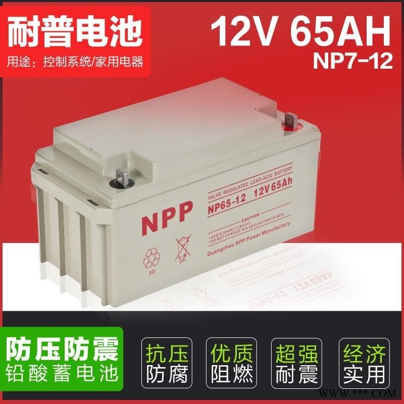 NPP耐普蓄电池 NP12-65 太阳能蓄电池 铅酸免维护蓄电池 12V65AH UPS电源专用蓄电池